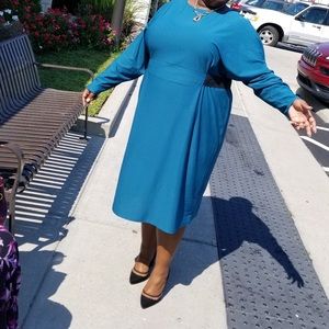 ASOS Curve Teal Blue Long Sleeve Midi Dress